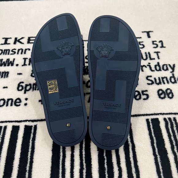 Versace Medusa Head Logo Nubuck Suede Navy Pool Slides - Picture 8 of 11